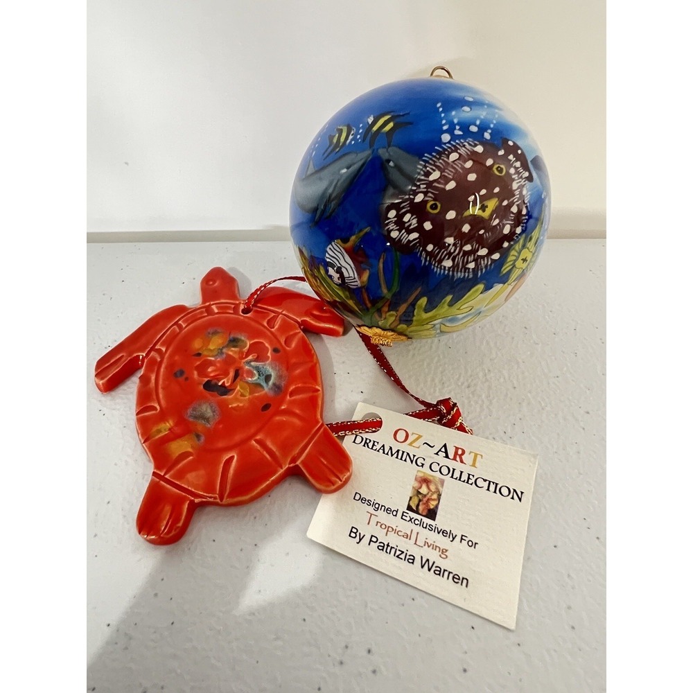 Hand Painted Sea Turtle /Ocean Life‎ Christmas Glass Ornament Ball Set
